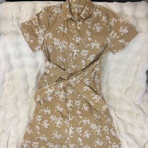 Michael Kors Tan Floral Midi Dress